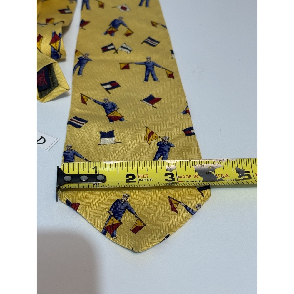 Vintage Tommy Hilfiger Yellow 100% Italian Silk Necktie Nautical Flags USA - Picture 5 of 7